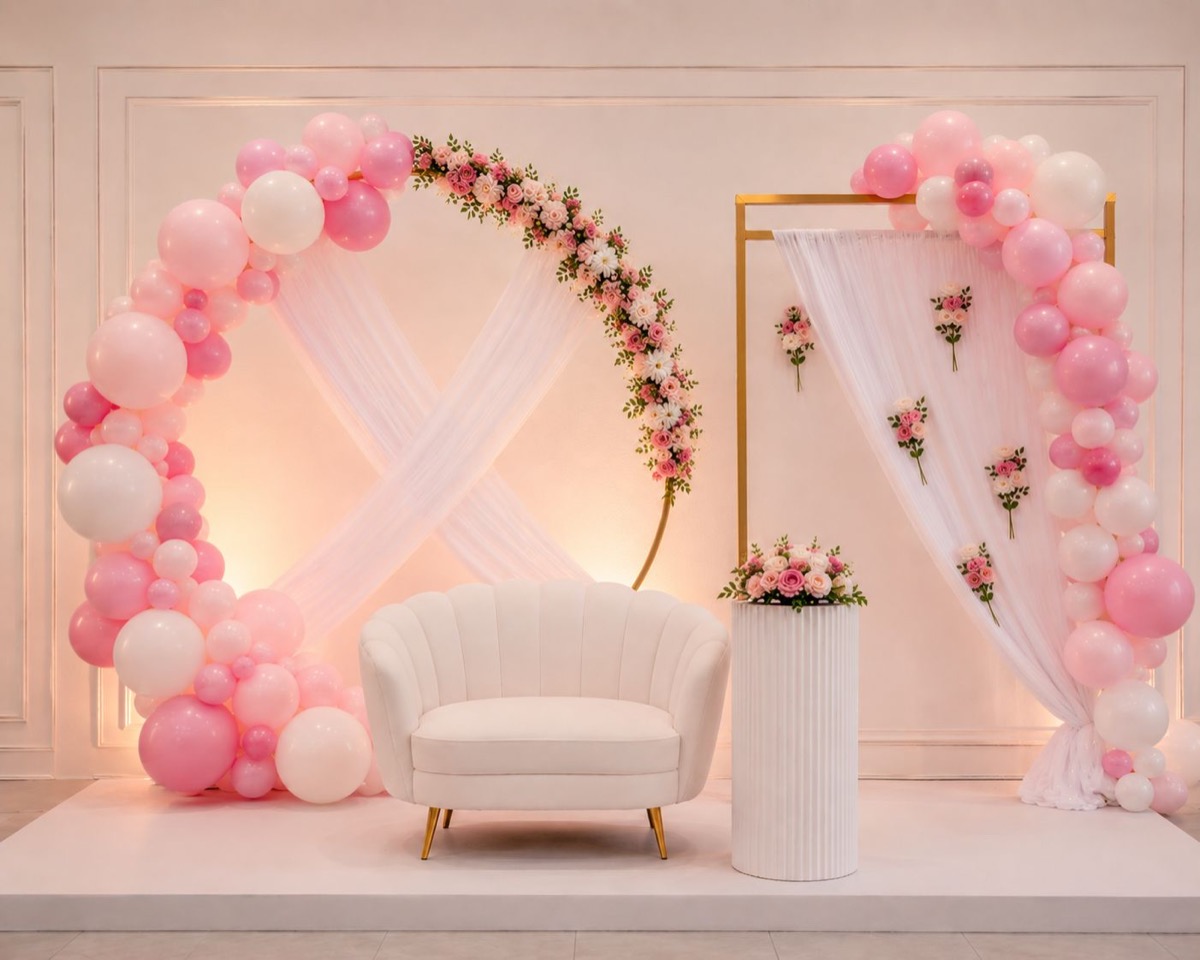 Outdoor celebration with tent and decorations